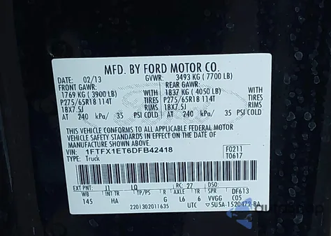 2013 Ford F-150 Lariat from USA, damaged, VIN 1FTFX1ET6DFB42418